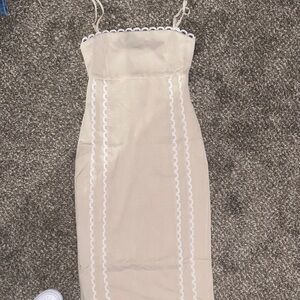 Chic Strapless Cream Dress with White Detailing